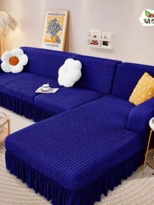 L-Shape Bubble Sofa Covers | Seersucker Fabric | Elastic Fit | 3+2 & 3+3 Sizes