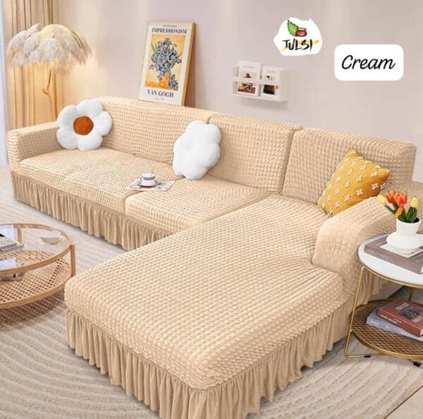 L-Shape Bubble Sofa Covers | Seersucker Fabric | Elastic Fit | 3+2 & 3+3 Sizes