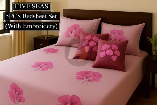 MARVEL FIVE SEAS 5PC Bedding Set | Glace Cotton | Machine Embroidery | Quilted Cushions