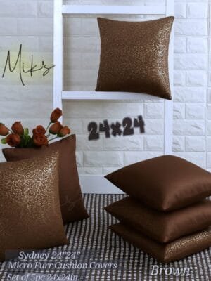 Sydney Micro Furr Foil Work Cushion Covers | Premium 5pc Set | 24x24 Inch