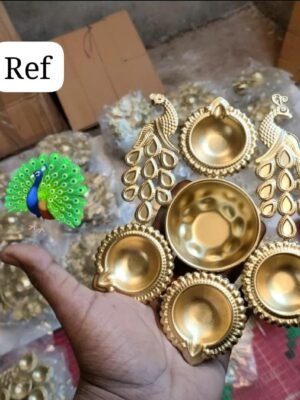 Peacock 4-Diya Urli – Decorative Metal Urli Bowl with Diyas | Festive & Home Décor