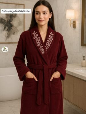 Solid Colors Unisex Terry Bathrobe | Pure Cotton with Embroidery on Collar
