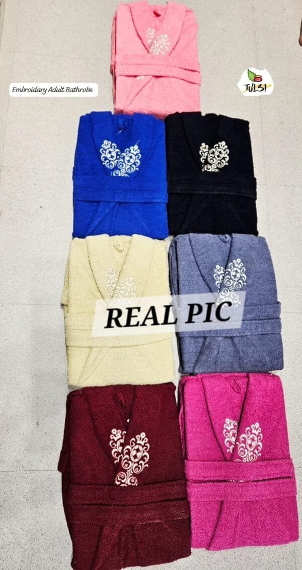 Solid Colors Unisex Terry Bathrobe | Pure Cotton with Embroidery on Collar