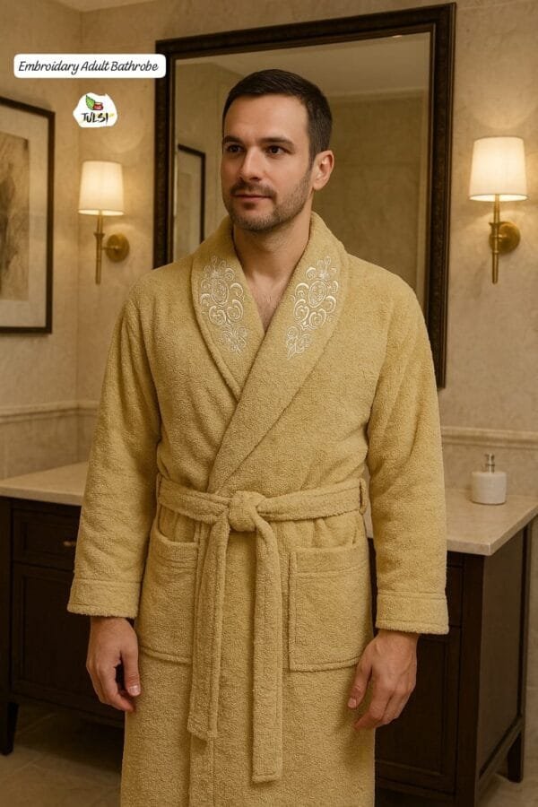 Solid Colors Unisex Terry Bathrobe | Pure Cotton with Embroidery on Collar