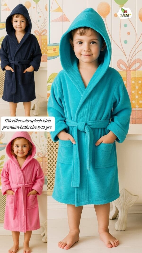 Microfibre Kids Bathrobe | Soft  Absorbent | Skin-Friendly| Age 5–10 yrs| with Collar