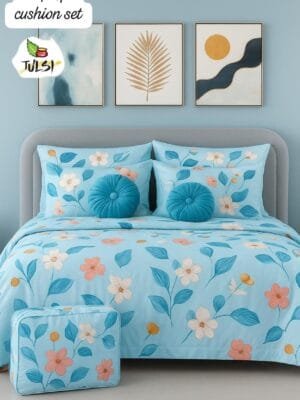 5pcs Handwork Cushion Set – Premium Glace Cotton Bedsheet