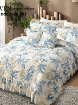Heaven 5 Pc Bedcover Frill Set | Heavy Glace Cotton Bedcover with Pillow & Cushion Covers