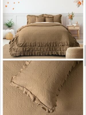 SISLEY 5 PCS Quilted Bedcover Set | Triple Frill Design, Premium Quilted Bedcover with Pillow |Cushion Covers