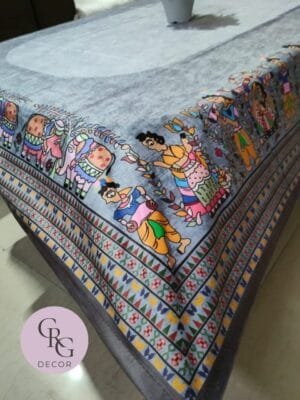 CRG Decor 4 Seater Printed Velvet Dining Sheet | Imported Glace Cotton with Rajasthani Border