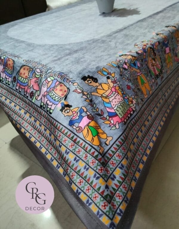 CRG Decor 4 Seater Printed Velvet Dining Sheet | Imported Glace Cotton with Rajasthani Border