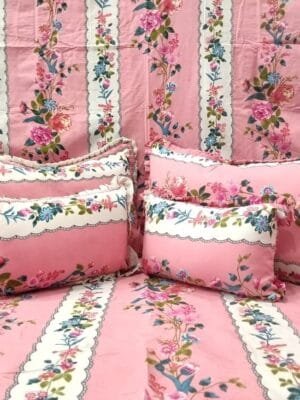 IMG-20251023-WA0031.jpg BLOOM Frills 5Piece Cushion Set | Glace Cotton Bedsheet with Pillow Covers | Designer Cushions