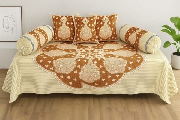 Magnet Jaipuri 6PC Pure Cotton Diwan Set | Bedsheet with Cushion & Bolster Covers | Premium Jaipur Design