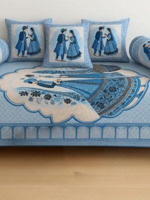 Magnet Jaipuri 6PC Pure Cotton Diwan Set | Bedsheet with Cushion & Bolster Covers | Premium Jaipur Design