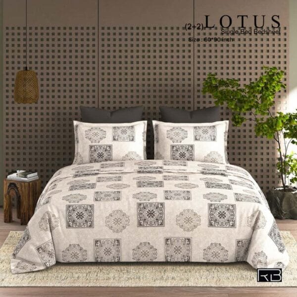 WhatsApp-Image-2025-10-07-at-1.29.26-PM.jpeg Lotus Pure Cotton Single Bedsheet Set (2+2) | 100% Cotton | Fast Colors | 60x90 Inches | Zig Zag Stitch Pillow Covers