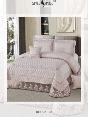 AURIELLE 5-Piece Quilted King Size Bedcover Set with Lace Frill – Style House Luxury Cotton Feel Bedding