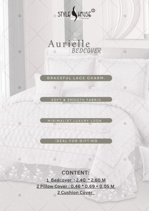 AURIELLE 5-Piece Quilted King Size Bedcover Set with Lace Frill – Style House Luxury Cotton Feel Bedding