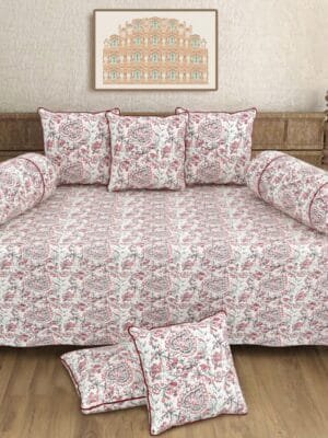 Roohi Premium Pure Cotton 8 Pcs Diwan Set – 1+2+5 Combo | King Size Single Bed Diwan Set