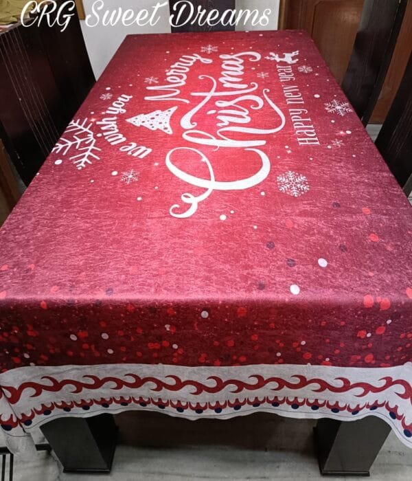Christmas Velvet Print 6-Seater Dining Table Cover | Soft Imported Velvet 3D Effect (60x90 Inch)