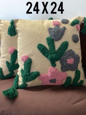 Hand Embroidered 24x24 Inch Cushion Covers – Premium Cotton Decorative Throw Pillow Covers