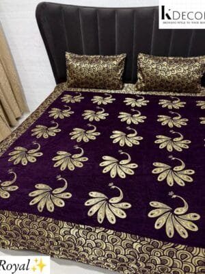 K Decor Royal Double Bed Premium Warm Chenille Bedcover Set | Heavy Shaneel Fabric |3 Pc Set