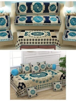 Nineteen 19 Pcs Living Room Set  |Heavy Chenille Fabric Diwan Set |Sofa Cover & Table Cover Combo