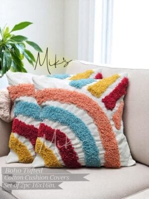 Mik’s Exotic Luxé Bohemian Tufted Pure Cotton Cushion Covers – Set of 2 | Handcrafted Luxury Home Décor