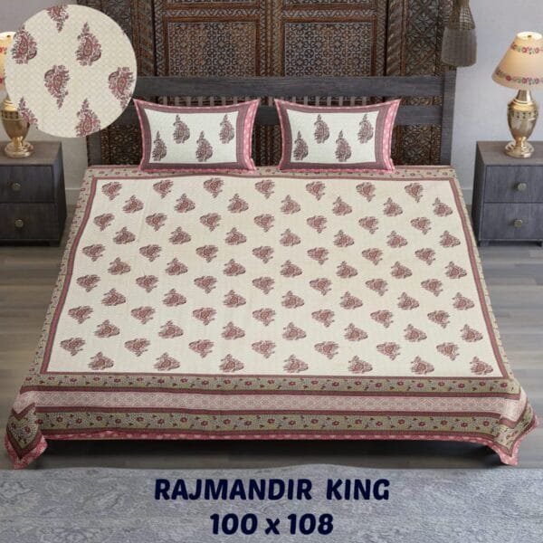RAJMANDIR KING 3 PCS Pure Cotton Double Bedsheet Set with Pillow Covers
