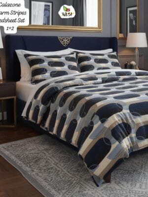CALAZONE STRIPES 3 PCS Warm Premium Flannel Bedsheet Set with Zipper Pillow Covers
