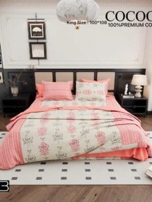 COCOON Pure Cotton King Size Bedsheet – Premium 100% Cotton with 2 Large Pillow Covers | Soft & Breathable Fabric