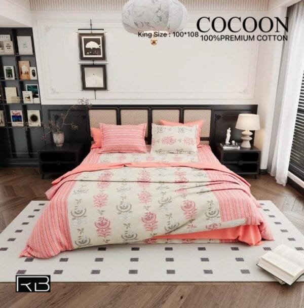 COCOON Pure Cotton King Size Bedsheet – Premium 100% Cotton with 2 Large Pillow Covers | Soft & Breathable Fabric