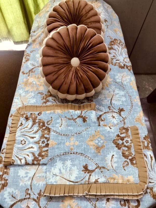 IMG-20251110-WA0074.jpg Lovebird Exclusive 5 Pc Double Bed Bedsheet Set with Frill Pillow & Velvet Cushions | Premium Fabric