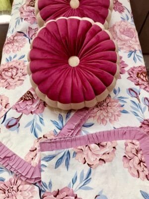 Lovebird Exclusive 5 Pc Double Bed Bedsheet Set with Frill Pillow & Velvet Cushions | Premium Fabric