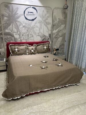 The Mapple Quilted Handwork Bedcover Set with Frills | King Size Luxury Cotton Feel