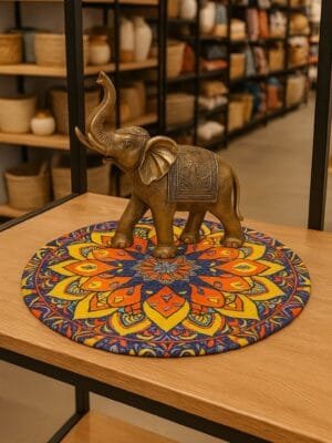 Premium Jute Round Printed Mats | 15-Inch Digital Print Decorative Table & Floor Mats