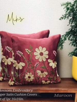 IMG-20251113-WA0079.jpg Blossom Embroidery Premium Satin Cushion Covers Set of 5 | Heavy Floral Work | 16x16 Inch