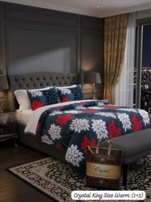 Crystal King Size Warm Bedsheet Set – Soft Flannel Blanket Fabric, Border Piping, 108x108 Inches, Premium Bag Packing