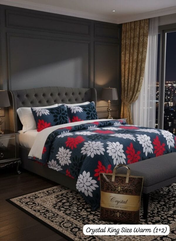 Crystal King Size Warm Bedsheet Set – Soft Flannel Blanket Fabric, Border Piping, 108x108 Inches, Premium Bag Packing