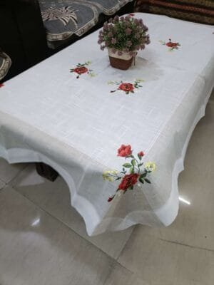 Organza Cotton Embroidered Tablecloth | 4 Seater Luxury Table Sheet |40x60 inches