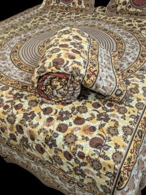 Premium Jaipuri Cotton King Size Quilt Set (4 Pcs) | 100% Cotton | Ethnic Reversible Print | 93×108 Inches