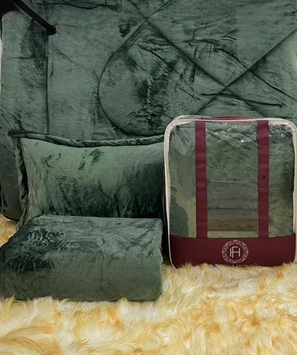 Prismatic Premium Rajai Set with Fitted Bedsheet – 4-Piece Ultra Soft Flenyl Velvet Reversible Quilt