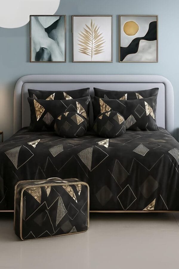 Winter Forest Premium 5PC Warm Bedding Set – Heavy Sunflower Handmade Designer Cushions & Double Bed Bedsheet