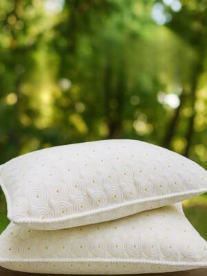 Premium Embroidered Glace Cotton Pillows with Pom Pom Border | Silicon Fiber Filling | 18×28 Inch | Pack of 2