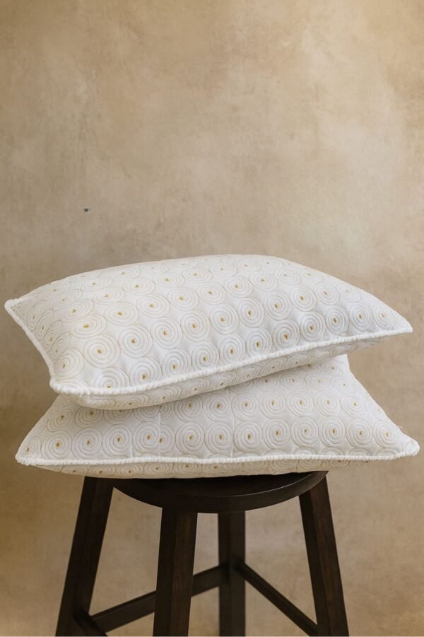 Premium Embroidered Glace Cotton Pillows with Pom Pom Border | Silicon Fiber Filling | 18×28 Inch | Pack of 2