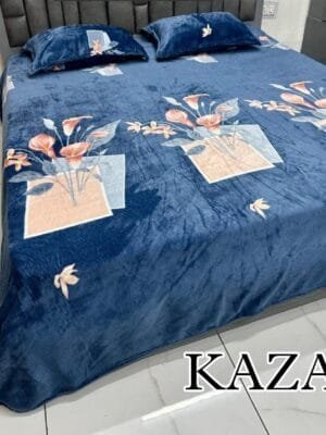 KAZA KING Double Bed Warm Bedsheet – Imported Fabric, 250×275 cm, 2 Pillow Covers with Zip, 2.2 kg