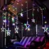 Multicolor LED Star Curtain String Lights – 6+6 Stars, 3m Length, Decorative Lights for Christmas & Parties