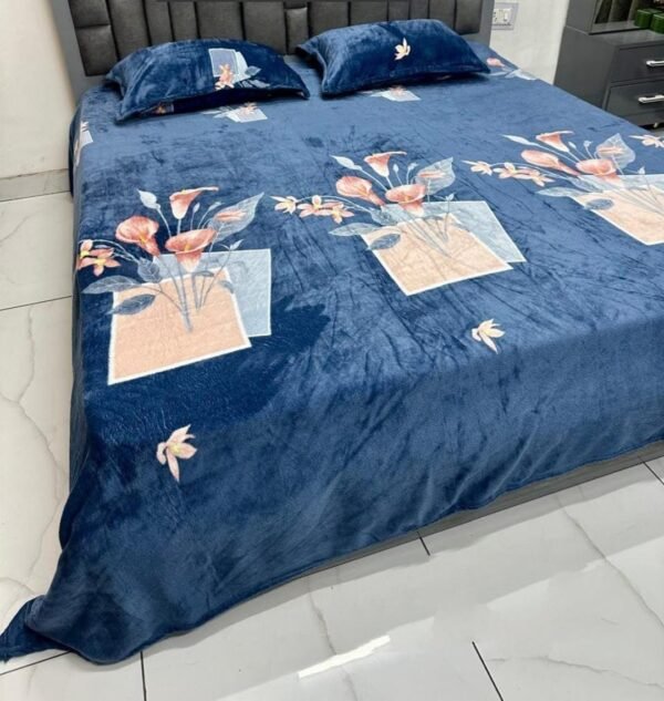 KAZA KING Double Bed Warm Bedsheet – Imported Fabric, 250×275 cm, 2 Pillow Covers with Zip, 2.2 kg