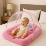 Velvet Newborn Baby Bedding Set with Protective Mosquito Net & Pillow | 0–3 Months