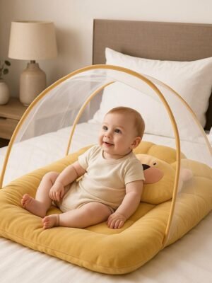 Velvet Newborn Baby Bedding Set with Protective Mosquito Net & Pillow | 0–3 Months