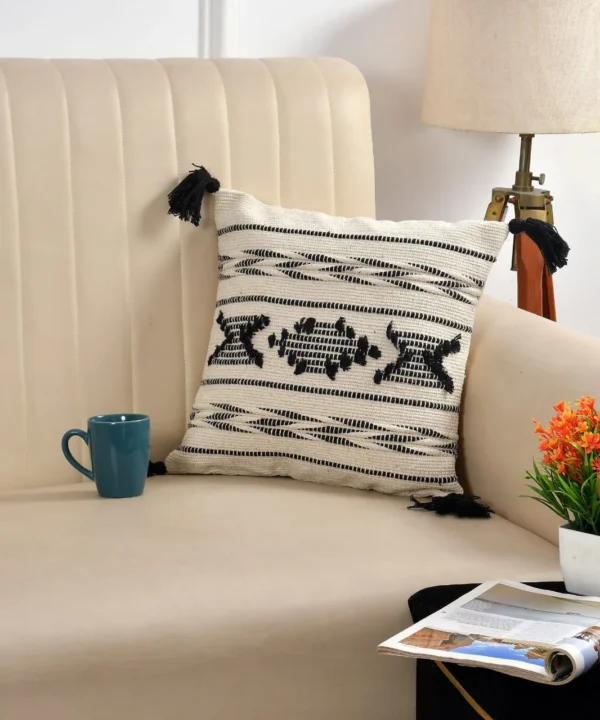 cotton-cushion-covers-cream-boho-geometric Boho Tufted & Embroidered Pure Cotton Cushion Covers - Set of 2