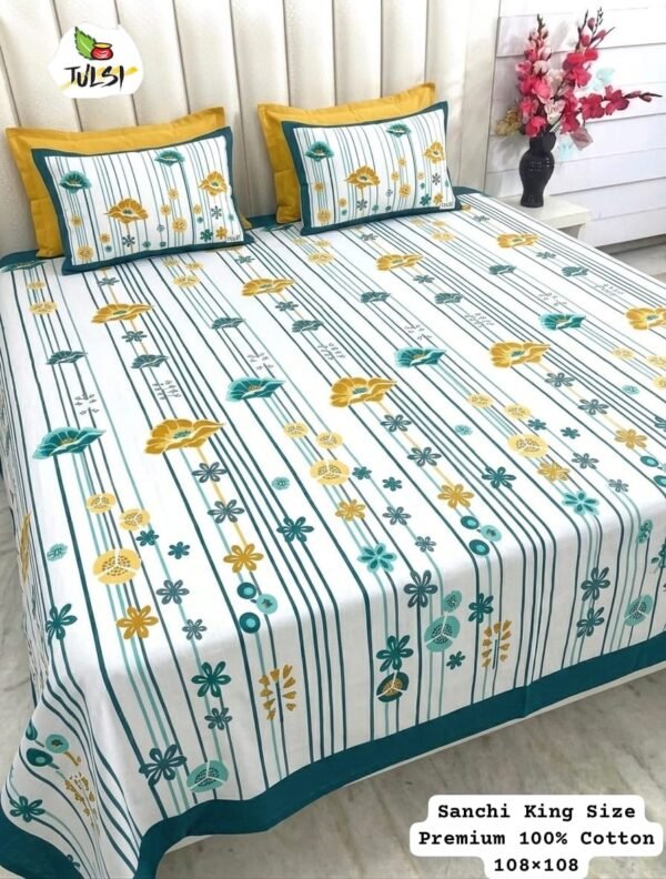 IMG-20260529-WA0531.jpg Sanchi King Size Pure Cotton Bedsheet (108x108) – Premium Cotton Bedding Set